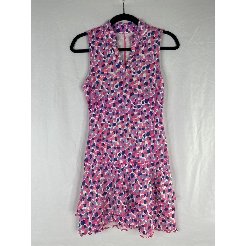 EA Athletic Tennis Dress Women Size 1 Pink Purple Sleeveless Layer Hem Stretch